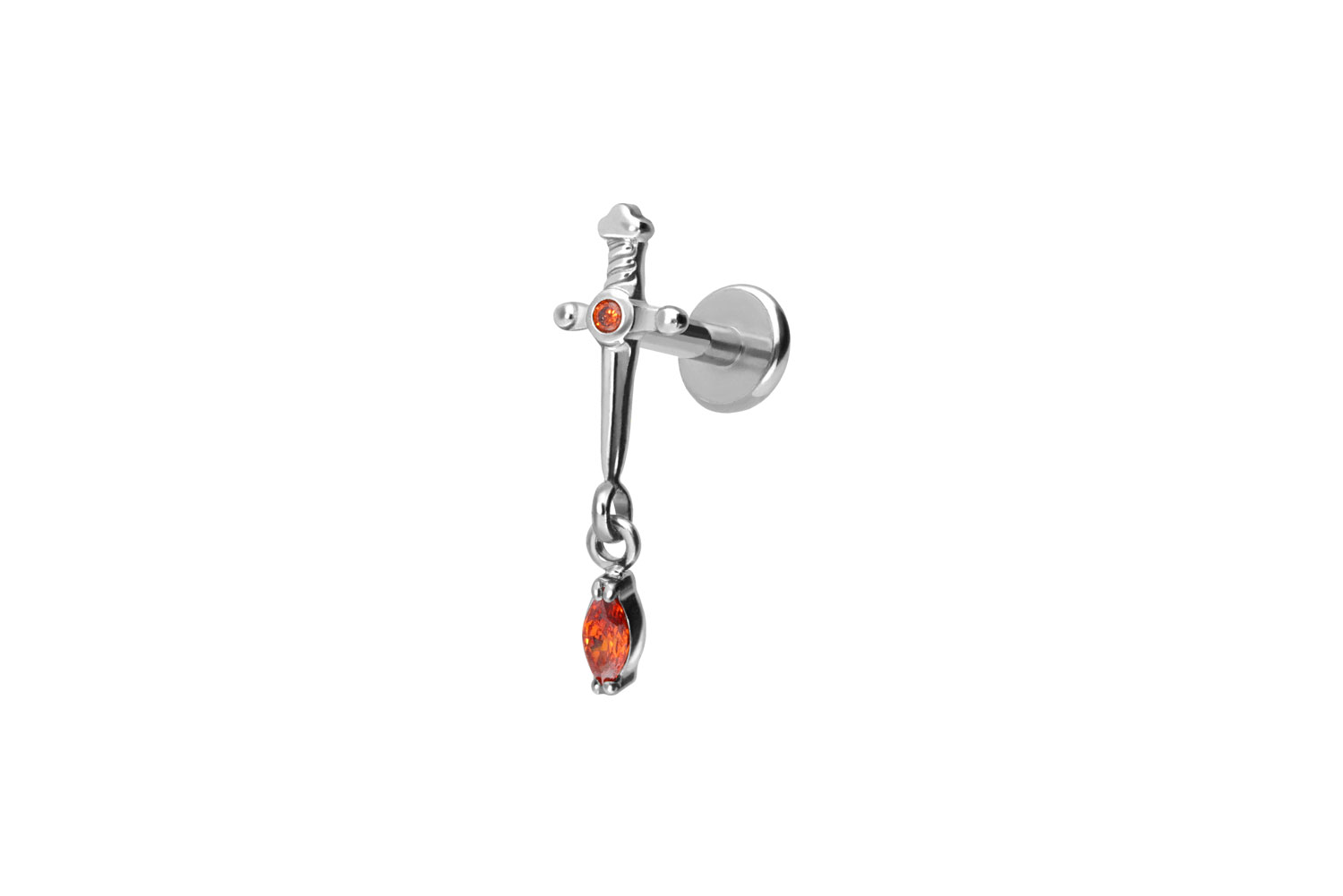Titan Labret Piercing mit Push Fit DOLCH + KRISTALLTROPFEN